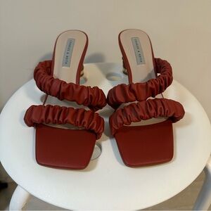 Charles & Keith Red Ruffled Mules